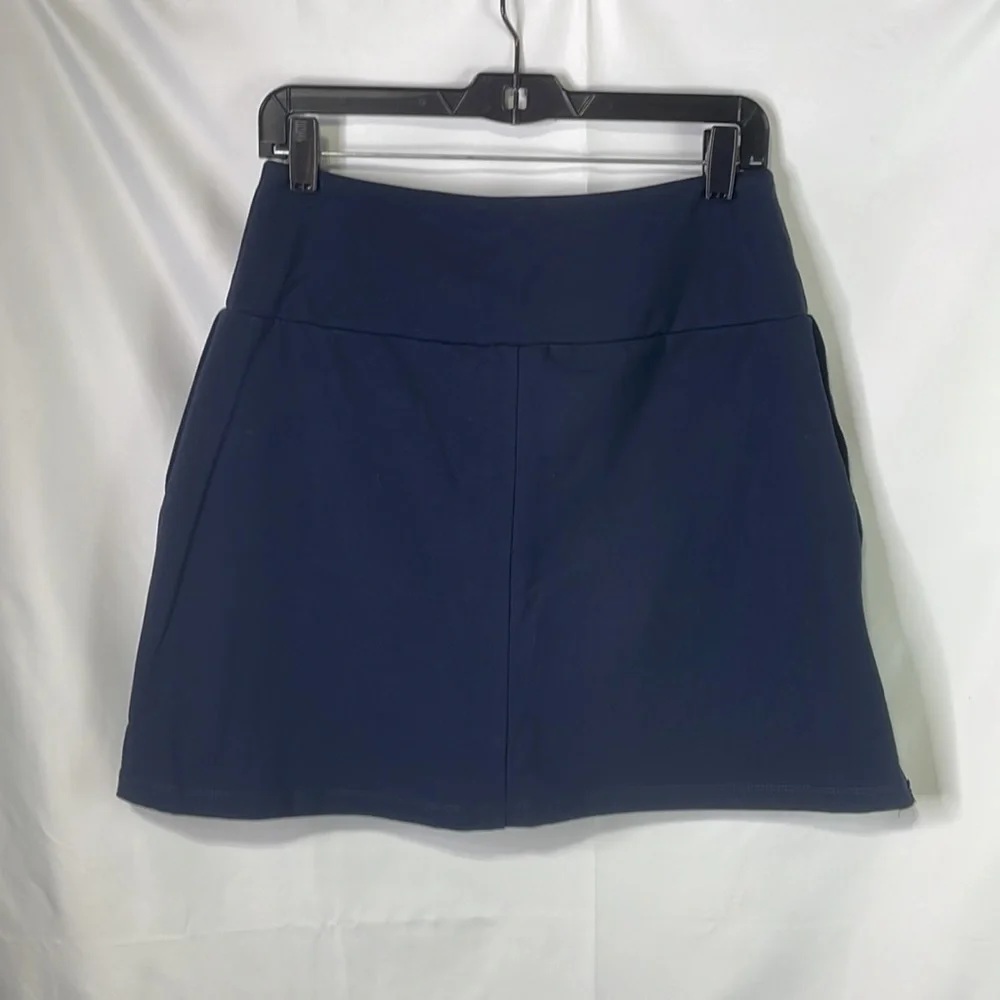 Navy blue knit, athletic skirt, side, zippers